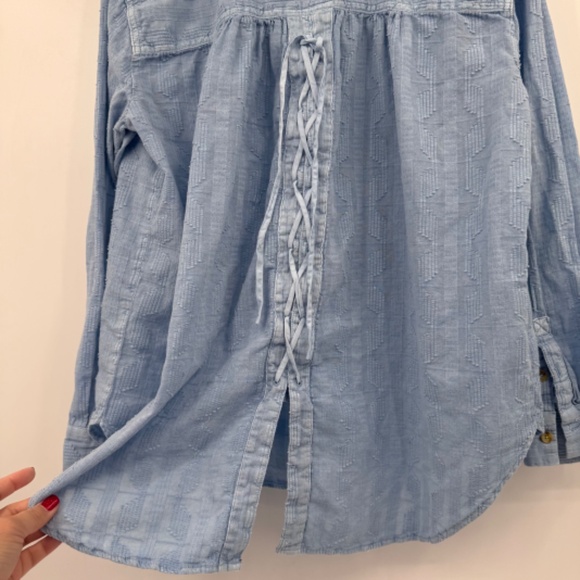 Pilcro Anthropologie Top Women Large Blue Button Up Long Sleeve Western Boho - Picture 7 of 10